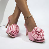 Low Cut Shoes Open Toe Large Floral Stiletto Heel Sandals